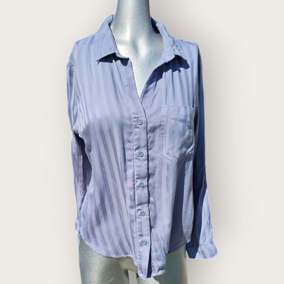 Anthropologie Cloth & Stone Blue Striped Button Down Long Sleeve Top - Picture 4 of 12